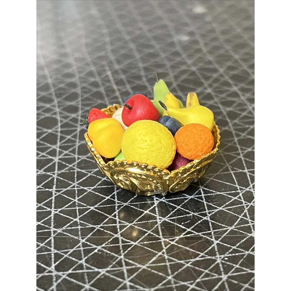 Vtg Artisan Dollhouse Miniature Vegetable Fruit Basket Market Food OOAK Realist
